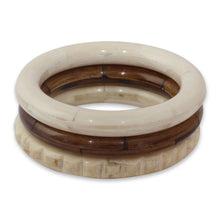 Load image into Gallery viewer, Bangle Bracelets Carved by Hand from Bone (Set of 3) - Delhi Harmony | NOVICA