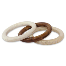 Load image into Gallery viewer, Bangle Bracelets Carved by Hand from Bone (Set of 3) - Delhi Harmony | NOVICA