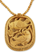 Load image into Gallery viewer, Handcrafted Wood Jali Necklace - Playful Birds | NOVICA