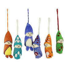 Load image into Gallery viewer, Set of 6 Handmade Wool Ornaments - Babies in Snowsuits