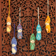 Load image into Gallery viewer, Set of 6 Handmade Wool Ornaments - Babies in Snowsuits