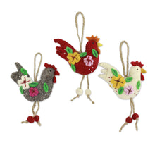 Load image into Gallery viewer, Handcrafted Wool Felt Ornaments from India (set of 3) - Three French Hens | NOVICA