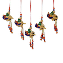 Load image into Gallery viewer, Beaded Peacock Christmas Ornaments - Set of 5 - Dancing Peacocks