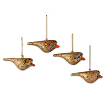 Load image into Gallery viewer, Handcrafted Golden Papier Mache Bird Ornaments - Set of 4 - Peace and Joy