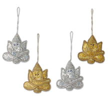 Load image into Gallery viewer, 4 Glittery Handmade Ornaments Depicting Lord Ganesha - Happy Ganesha | NOVICA