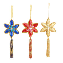 Load image into Gallery viewer, Handmade Beaded Sequin Colorful Christmas Ornaments - Set of 3 - Poinsettia