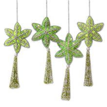Load image into Gallery viewer, Set of 4 Handmade Beaded Sequin Christmas Ornaments - Holiday Message | NOVICA