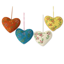 Load image into Gallery viewer, Hand Made Holiday Ornaments in Different Colors (Set of 4) - Holiday Hearts | NOVICA