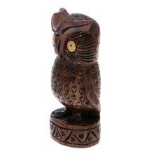 Load image into Gallery viewer, Antiqued Wood Bird Statuette Carved by Hand in India - Vigilant Owl | NOVICA