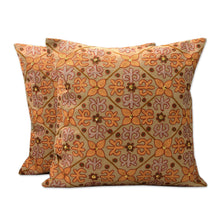 Load image into Gallery viewer, Embellished Cotton Cushion Covers in Autumn Colors - Morning Marigolds