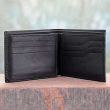 Load image into Gallery viewer, Men's Black Leather Wallet with Traditional Styling - Bengal Black | NOVICA