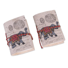 Load image into Gallery viewer, 2 Handmade Paper Journals with Marching Elephants - Royal Stride