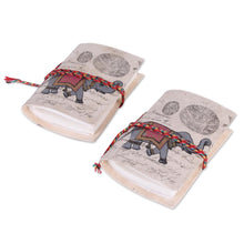 Load image into Gallery viewer, 2 Handmade Paper Journals with Marching Elephants - Royal Stride