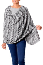 Load image into Gallery viewer, Hand Woven Wool Shawl from India in Grey, Black, and White - Grey Delight | NOVICA