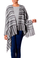 Load image into Gallery viewer, Hand Woven Wool Shawl from India in Grey, Black, and White - Grey Delight | NOVICA