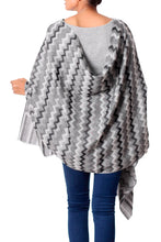 Load image into Gallery viewer, Hand Woven Wool Shawl from India in Grey, Black, and White - Grey Delight | NOVICA