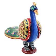 Load image into Gallery viewer, Hand Carved Multicolored Peacock Figurine - Posturing Peacock