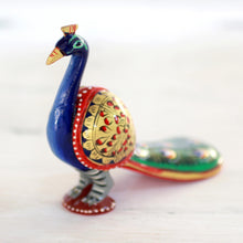 Load image into Gallery viewer, Hand Carved Multicolored Peacock Figurine - Posturing Peacock