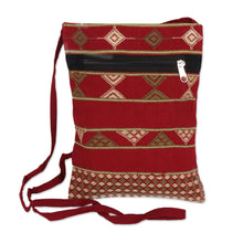 Load image into Gallery viewer, Deep Red Olive and Yellow Hand Woven Passport Bag - Kaleidoscope Traveler