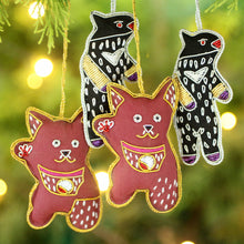 Load image into Gallery viewer, Cotton Bear and Cat Ornaments from India (Set of 4) - Dancing Animals | NOVICA