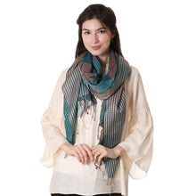 Load image into Gallery viewer, Silk and Wool Blend Checkered Shawl from India - Symphonic Checks | NOVICA