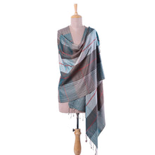 Load image into Gallery viewer, Silk and Wool Blend Checkered Shawl from India - Symphonic Checks | NOVICA