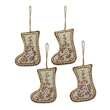 Load image into Gallery viewer, Set of Four Beaded Cotton Stocking Ornaments from India - Celebration Stockings | NOVICA