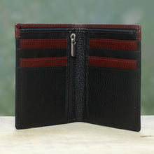 Load image into Gallery viewer, Handsome Leather Wallet for Men in Black and Mahogany - Natural Harmony in Black | NOVICA