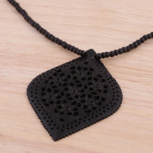 Load image into Gallery viewer, Beaded Ebony Wood Necklace with Hand Carved Leaf Pendant - Mughal Delight | NOVICA