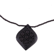Load image into Gallery viewer, Beaded Ebony Wood Necklace with Hand Carved Leaf Pendant - Mughal Delight | NOVICA