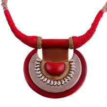 Load image into Gallery viewer, Ceramic and Cotton Pendant Necklace in Red from India - Ancient Glow | NOVICA