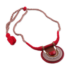 Load image into Gallery viewer, Ceramic and Cotton Pendant Necklace in Red from India - Ancient Glow | NOVICA