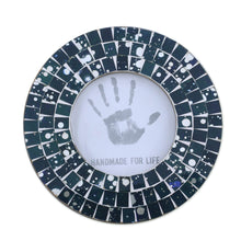 Load image into Gallery viewer, 4 Inch Circular Blue Glass Mosaic Photo Frame from India - Bubbling Memories in Blue | NOVICA