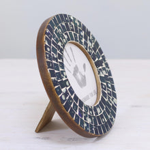 Load image into Gallery viewer, 4 Inch Circular Blue Glass Mosaic Photo Frame from India - Bubbling Memories in Blue | NOVICA