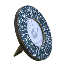 Load image into Gallery viewer, 4 Inch Circular Blue Glass Mosaic Photo Frame from India - Bubbling Memories in Blue | NOVICA