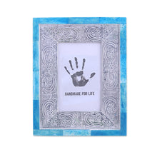 Load image into Gallery viewer, 4x6 Handcrafted Bone and Aluminum Photo Frame from India - Don't Be Blue | NOVICA