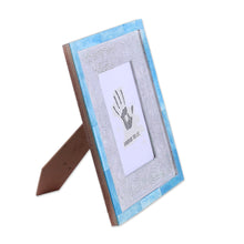 Load image into Gallery viewer, 4x6 Handcrafted Bone and Aluminum Photo Frame from India - Don't Be Blue | NOVICA