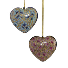Load image into Gallery viewer, Four Heart Shaped Holiday Ornaments in Papier Mache - Heartfelt Holiday | NOVICA