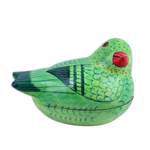 Load image into Gallery viewer, Green Papier Mache Parrot Keepsake Box from India - Pretty Parrot | NOVICA