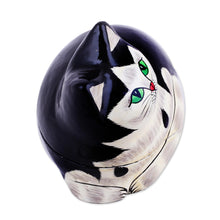 Load image into Gallery viewer, Hand-Painted Papier Mache Cat Decorative Box from India - Majestic Cat | NOVICA