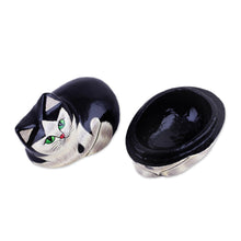 Load image into Gallery viewer, Hand-Painted Papier Mache Cat Decorative Box from India - Majestic Cat | NOVICA