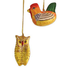 Load image into Gallery viewer, Five Animal-Themed Papier Mache Ornaments from India - Animal Harmony | NOVICA