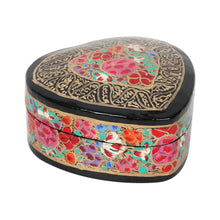 Load image into Gallery viewer, Hand-Painted Floral and Metallic Gold Heart Decorative Box - Love of Flowers | NOVICA
