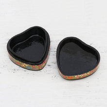 Load image into Gallery viewer, Hand-Painted Floral and Metallic Gold Heart Decorative Box - Love of Flowers | NOVICA