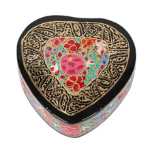 Load image into Gallery viewer, Hand-Painted Floral and Metallic Gold Heart Decorative Box - Love of Flowers | NOVICA