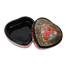 Load image into Gallery viewer, Hand-Painted Floral and Metallic Gold Heart Decorative Box - Love of Flowers | NOVICA