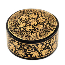 Load image into Gallery viewer, Hand-Painted Black and Metallic Gold Round Decorative Box - Midnight Beauty