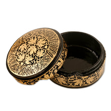 Load image into Gallery viewer, Hand-Painted Black and Metallic Gold Round Decorative Box - Midnight Beauty