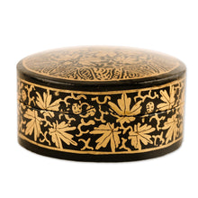 Load image into Gallery viewer, Hand-Painted Black and Metallic Gold Round Decorative Box - Midnight Beauty