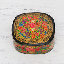 Load image into Gallery viewer, Hand-Painted Floral and Metallic Gold Decorative Box - Cheerful Flare | NOVICA